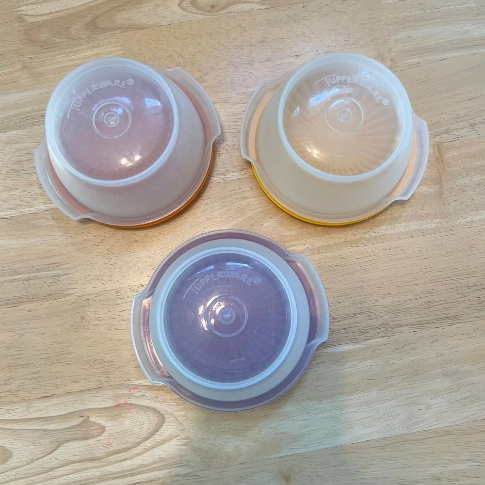 Vtg Tupperware 10oz Servalier Snack Bowl Set Harvest Palette Sunburst Lids 1323